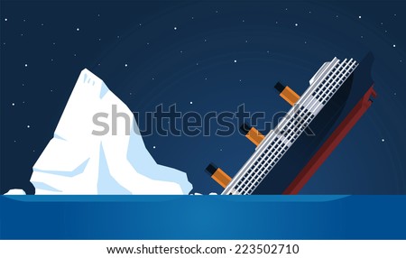 Shipwreck Iceberg Transatlantic Sank, vector illustration cartoon.