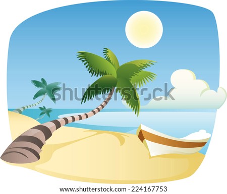 Caribbean beach landscape cartoon illustration