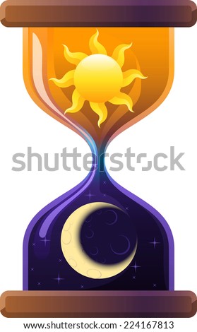 Hourglass Sun & Moon Sand Clock. Vector Illustration Cartoon.