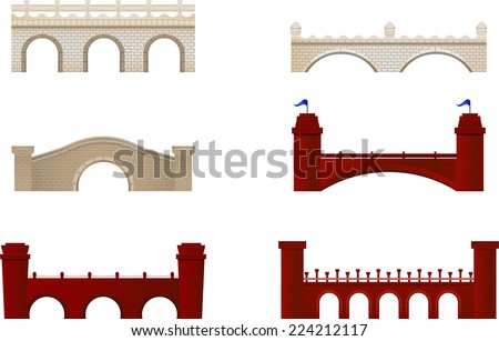 Red and White Brick Bridge Arch Architecture Building Monument vector illustration.