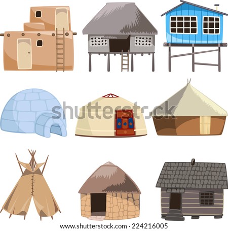 Set of traditional housed vector illustration. 