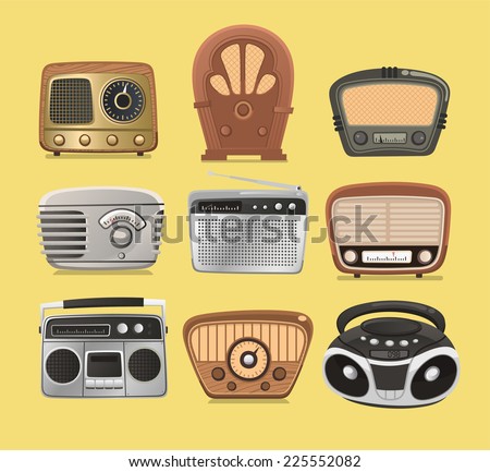 Retro revival radios tuner broadcasting system vector illustration.