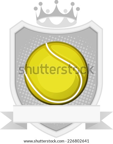 Sport Yellow Tennis Ball Equipment Emblem with Crown and badge vector illustration.