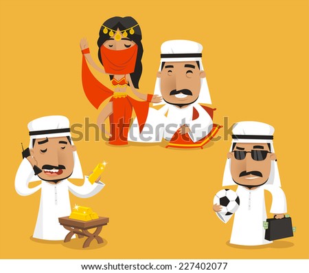 Sheik Royalty Power Wealth Set, vector illustration cartoon.