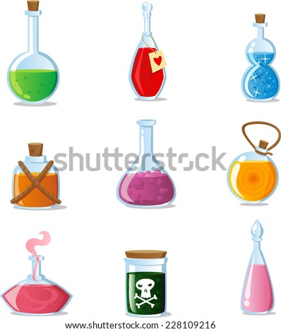 Magic Potions Set Of Magical Tubes And Bottles Containers Vector Icon ...