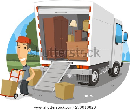 moving truck vector cartoon illustration