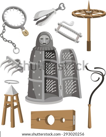 Medieval Torture Tools Set vector cartoon illustration