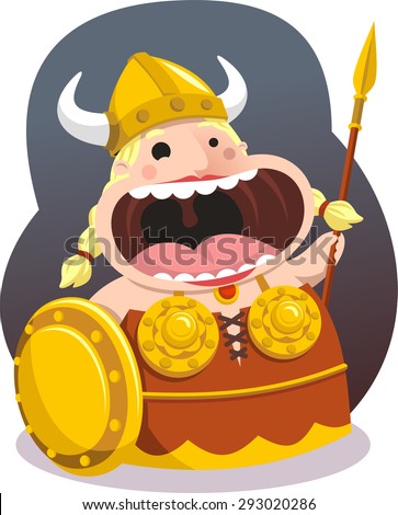 Fat Opera Singer as Valkyrie character vector cartoon illustration