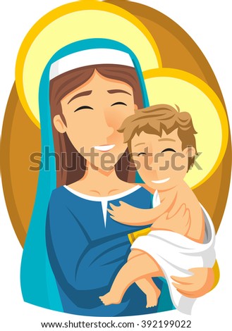 Virgin Mary And Baby Jesus Cartoon Illustration - 392199022 : Shutterstock