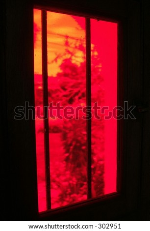 view out red tinted window