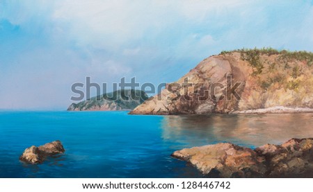 The painting shows the coastline.  Painting. Oil on canvas. The painting was done in 2005.
