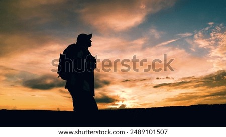 Image, Stock Photo Female tourist contemplating picturesque landscape