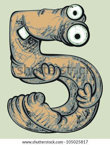 Vector Cartoon Funny Number. Figure Of A Cute Green Creature Pretending ...