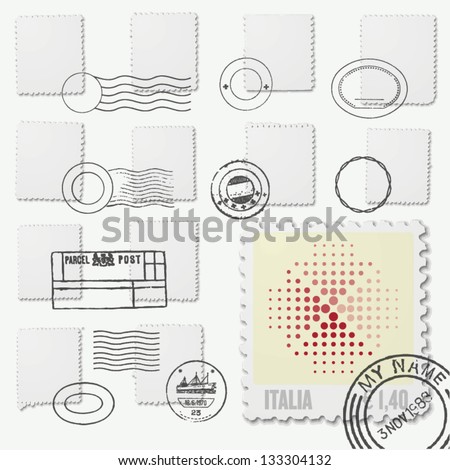 blank postage stamp irregular frames with postmarks