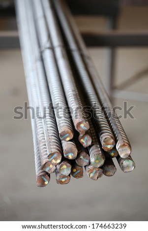 Deformed reinforcement steel bars budle in warehouse