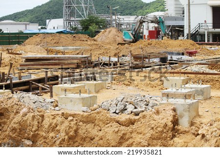 Foundation with concrete bore pile under construction.