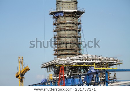 NONTHABURI -THAILAND - NOVEMBER 13 : Construction of EGAT's North Bangkok gas combine cycle power plant 800 MW on November 13, 2014 in Nonthaburi province, Thailand