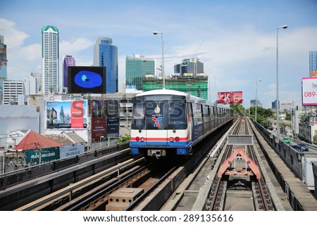 BANGKOK -THAILAND - MAY 17 : Landscape and electric sky train in Bangkok capital of Thailand on May 17, 2015 in Bangkok city, Thailand