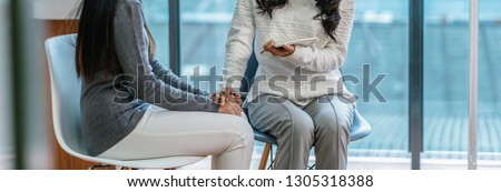 Similar – Image, Stock Photo Professional psychologist doctor giving the consult to female patient