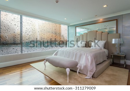BANGKOK, THAILAND - APRIL 25 :  Luxury Interior bedroom which can river view at My resort as river condominium beside the chao phraya river on April 25, 2015 in Bangkok, Thailand