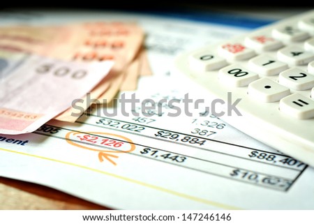 Finance budget report with money