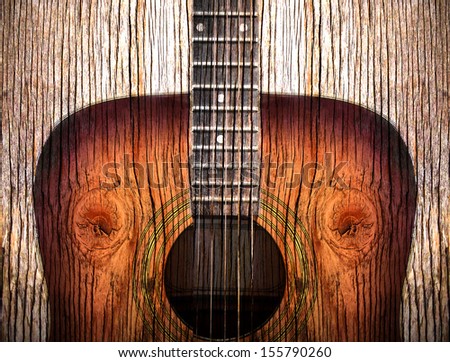 acoustic guitar on wooden wall background