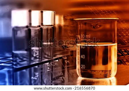 Laboratory glassware, beaker and test tubes in rack