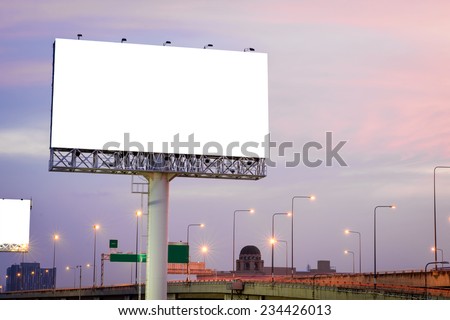 Blank billboard for advertising at twilight
