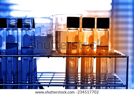 Laboratory research, test tubes in rack