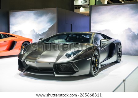 BANGKOK - March 27, 2015 : Lamborghini super car on display at The 36th Bangkok International Motor show on March 27, 2015 in Bangkok, Thailand.
