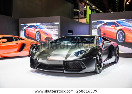 BANGKOK - March 24, 2015 : Lamborghini super car on display at The 36th Bangkok International Motor show on March 24, 2015 in Bangkok, Thailand.
