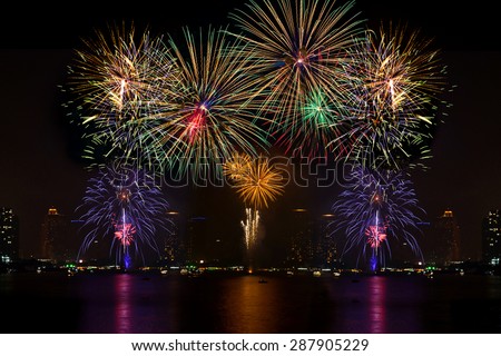 Beautiful firework display for celebration on the river