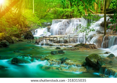 Huai Mae Khamin waterfall in tropical forest, Thailand