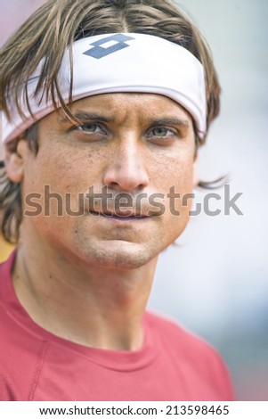 Spanish tennis player David Ferrer portrait during the Davis Cup 1/4 Final at Oropesa del Mar, Spain on April 07,2012