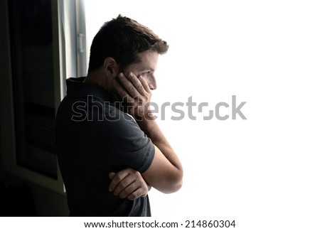 Similar – Image, Stock Photo Depressed man looking through window