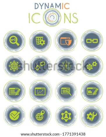 seo and development vector icons on white background with dynamic lines for animation for web and user interface design