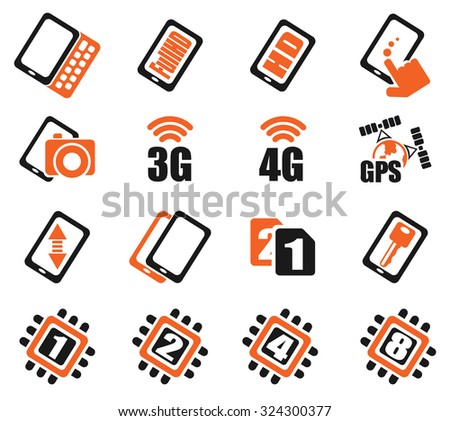 Mobile or cell phone, smartphone,  specifications and functions icons set
