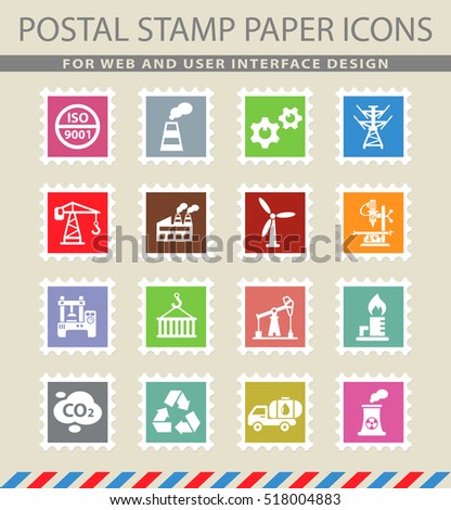 industry web icons on the postage stamps