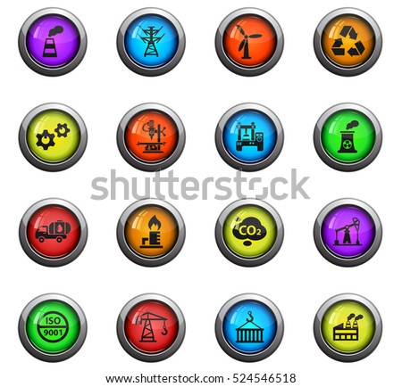 industry icons on color round glass buttons for your design