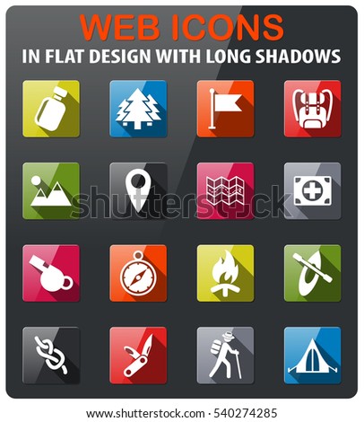 day of skouts icons set in flat design with long shadow