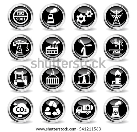 industry icons on stylish round chromed buttons