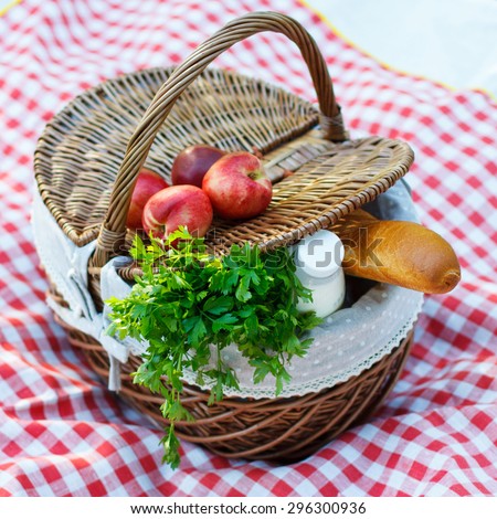 Summer picnic with a basket of food in the park