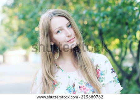 Spring type of female appearance. portrait of beautiful young adult girl with Instagram filters.
