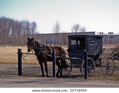 Amish Horse And Buggy At A Hitching Post Stock Photo 10718404 ...