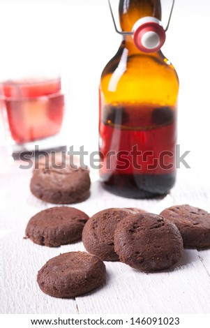 Brown chocolate cookies with juice