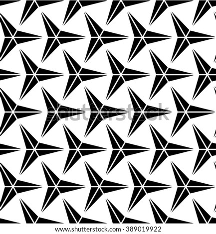 Vector modern seamless geometry pattern three point star, black and white abstract geometric background, pillow print, monochrome retro texture, hipster fashion design