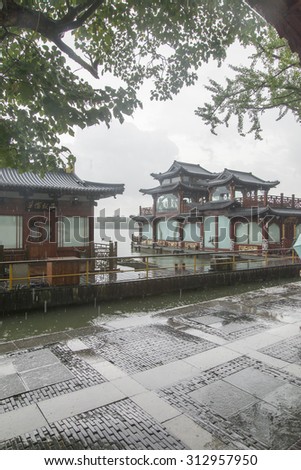 West Lake in Hangzhou, China rain