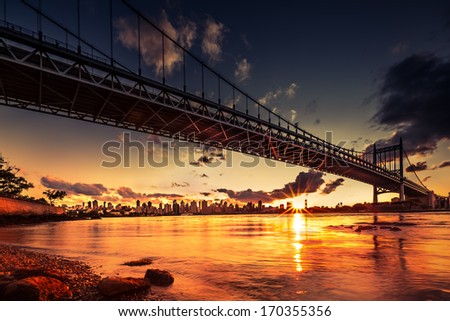 Sunset under Triboro bridge Stock fotó © 