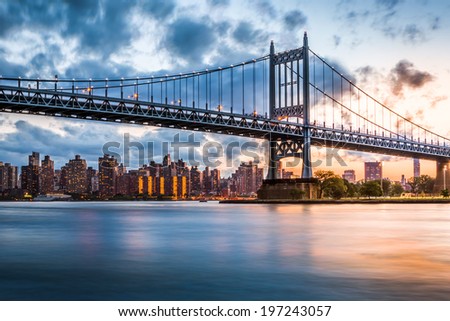 Robert F. Kennedy Bridge (aka Triboro Bridge) at sunset, in  Queens, New York Stock fotó © 