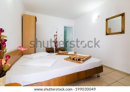 Room interior in an affordable motel in a Romanian Black Sea resort